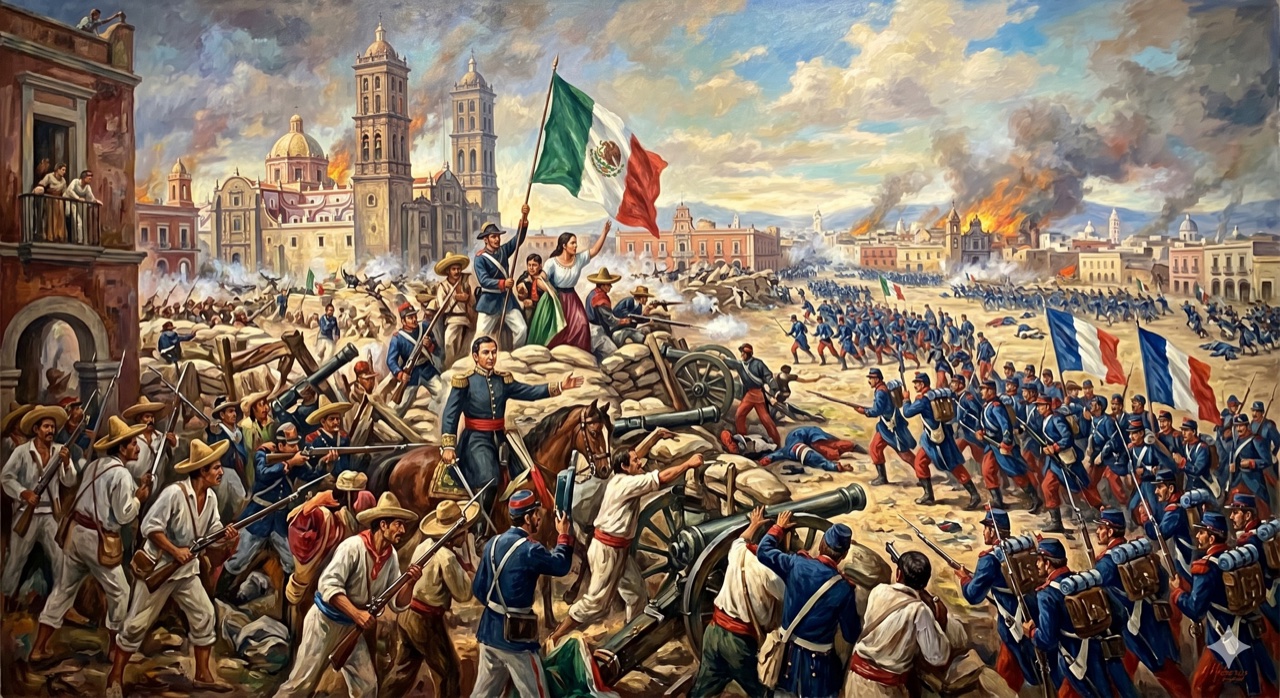 Oil painting: The Battle of Puebla (May 5, 1862)